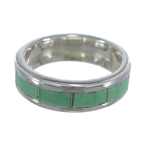 Southwest Authentic Sterling Silver And Turquoise Inlay Ring Size 5-1/2 VX58401